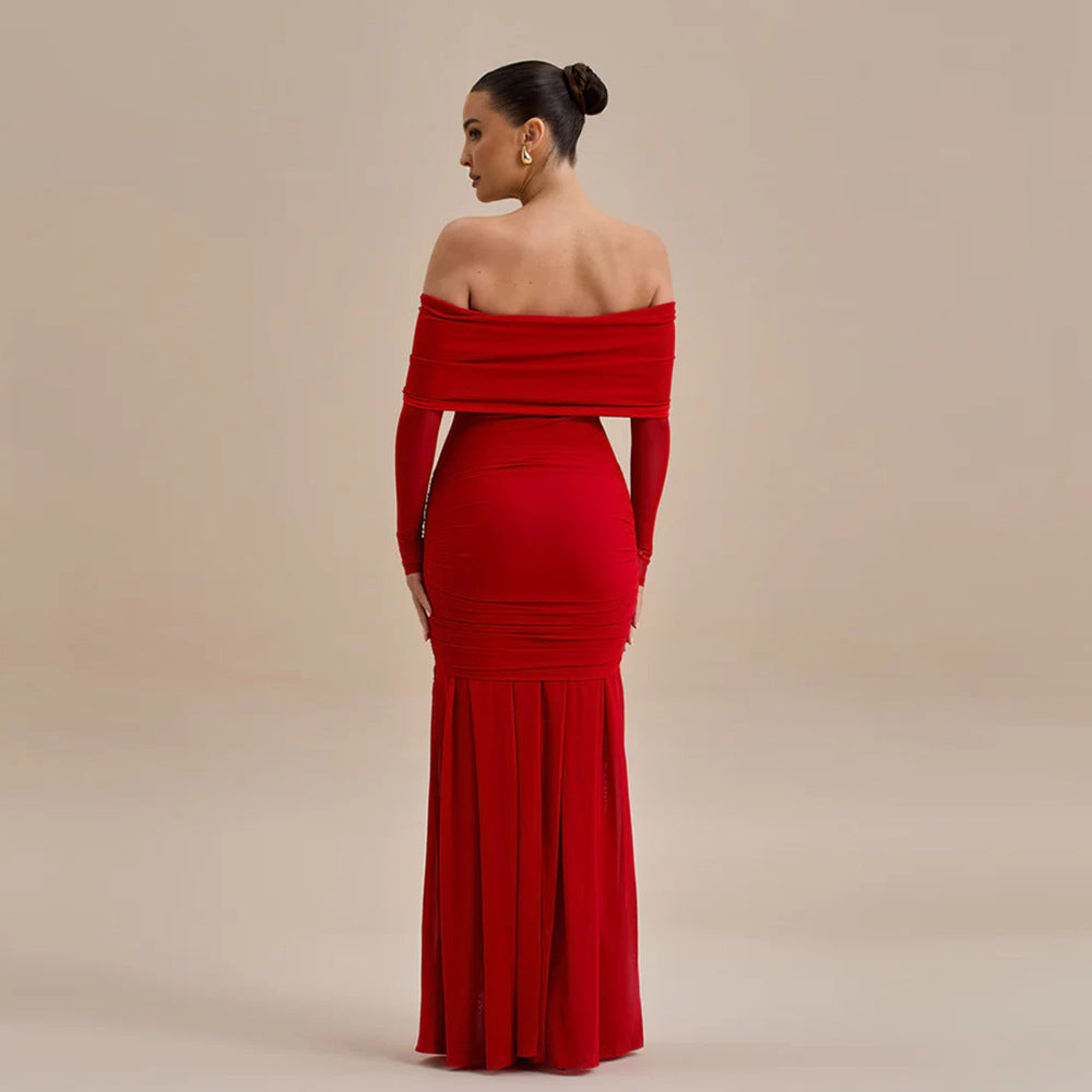 Off-the-shoulder Pleated Flower Dress