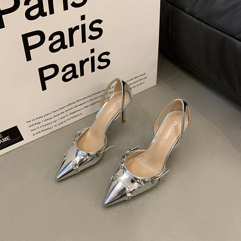 Silver Metallic Hollow Stiletto Heels