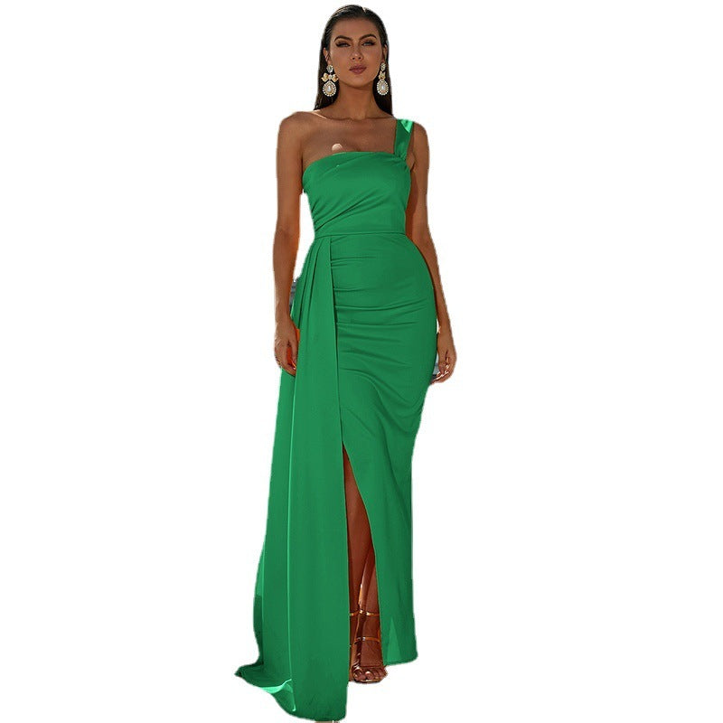 One-shoulder Slit Maxi Dress