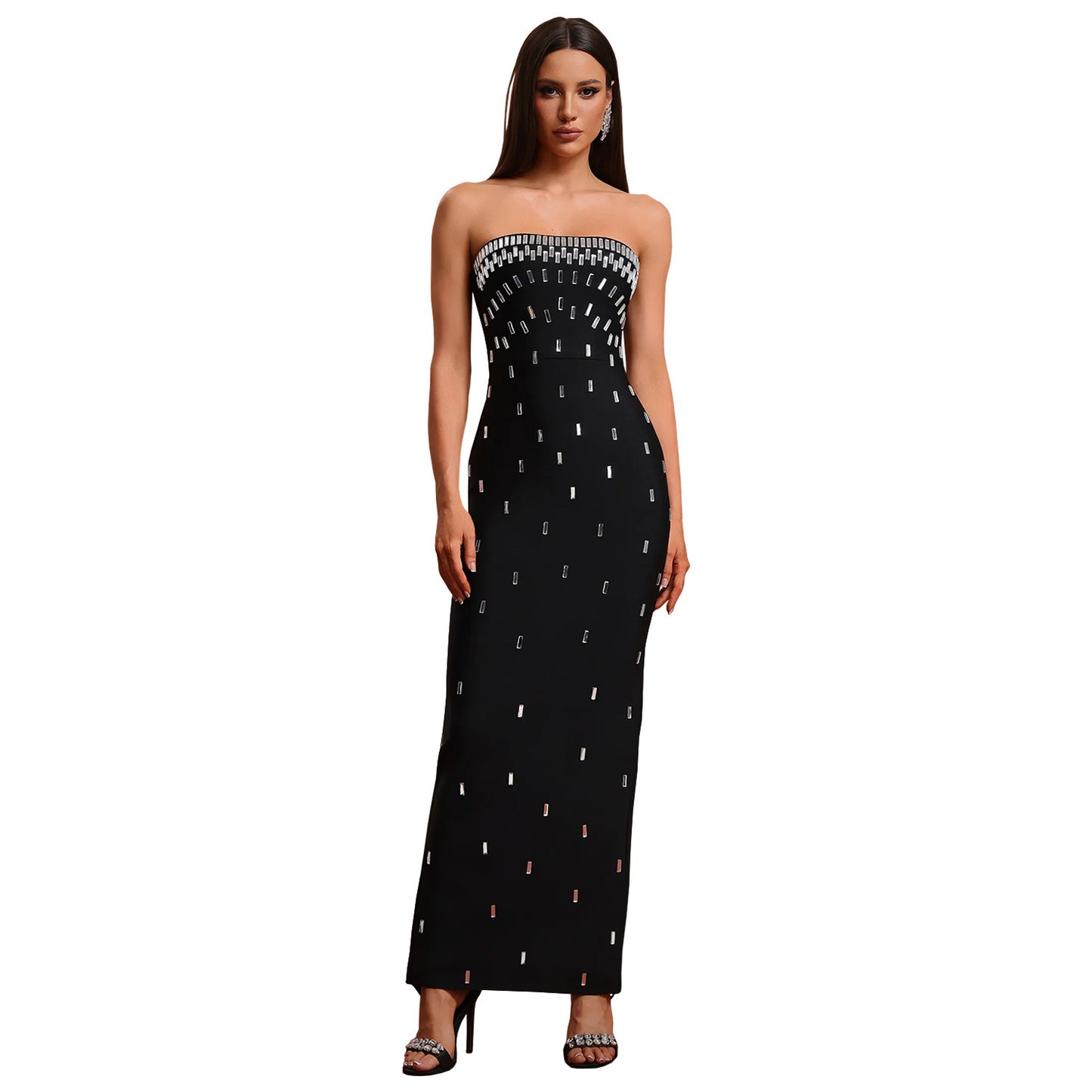 Sequin Strapless Backless Maxi Dress