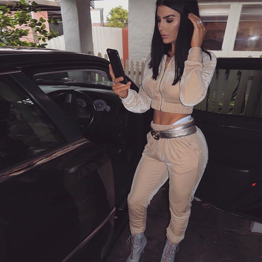 Cropped Velvet Jacket and Trousers Two-piece Set