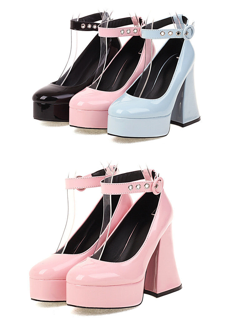 Platform Buckle Chunky Heel Shoes