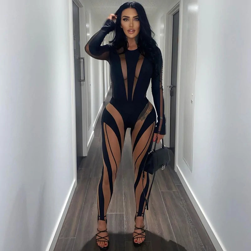 Mesh Bodysuit and Trousers Two-piece Set