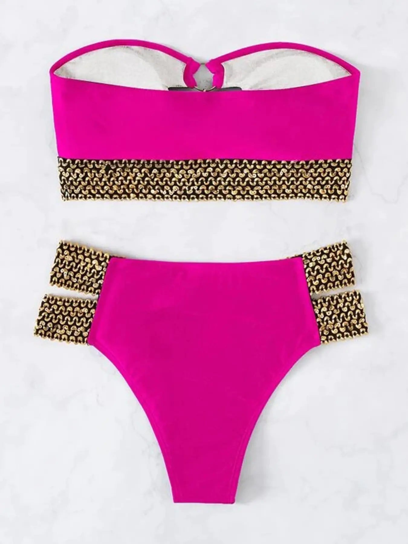 Gold Embellished Strapless Bandeau Bikini