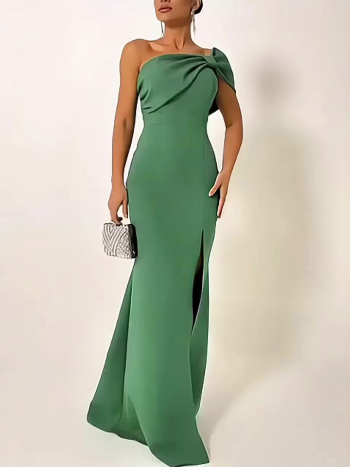 One-shoulder Bow Maxi Long Slit Dress