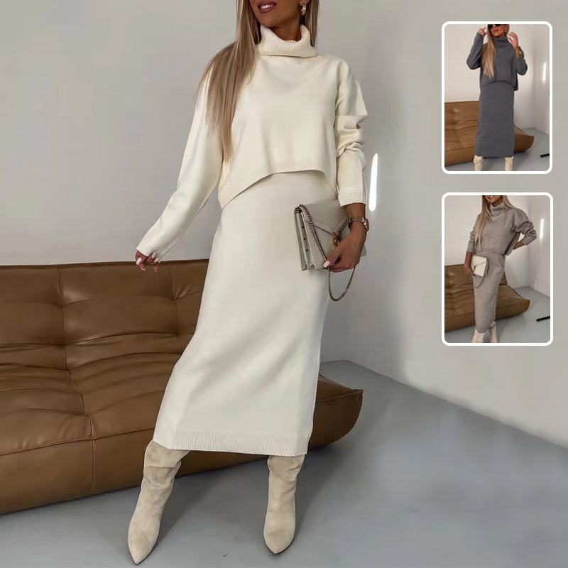 Knit Turtleneck Long-sleeve Sweater And Long Skirt Two-piece Suit