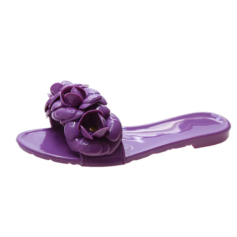 3D Flower Camellia Jelly Flat Sandals