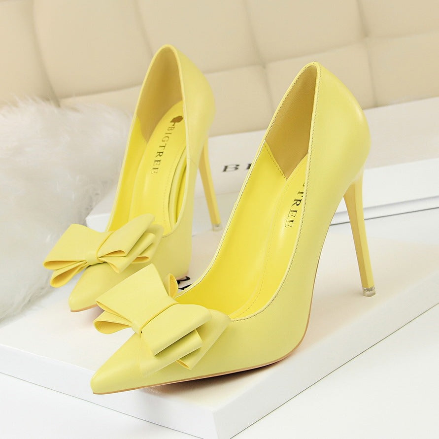 Bow Pointed Toe High Heel Shoes