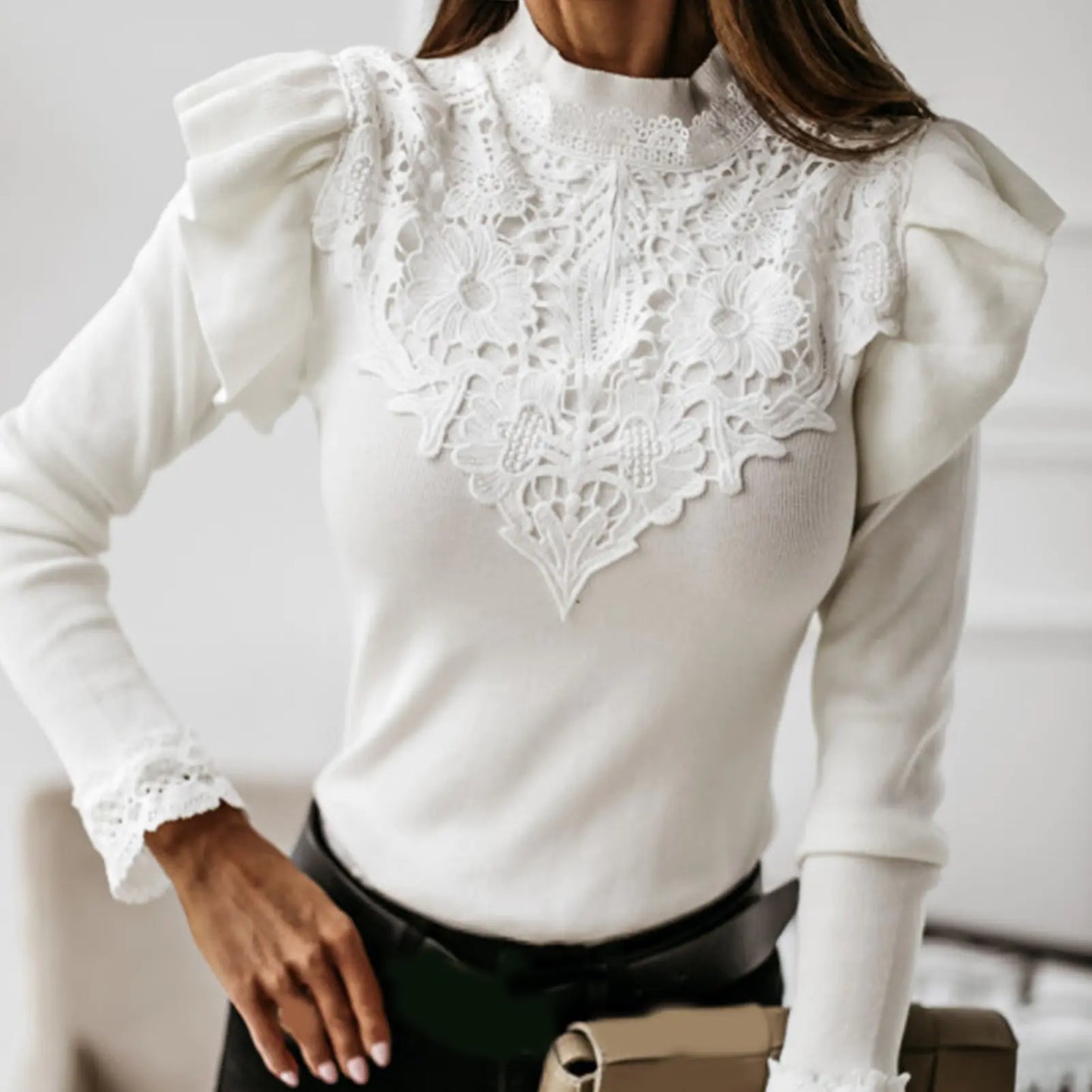 Ruffle Lace Long Sleeve Blouse