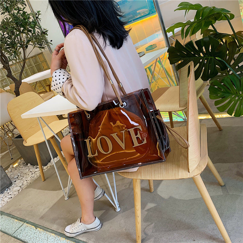 Love Print Tote Transparent Large Bag