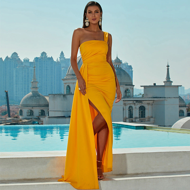 One-shoulder Slit Maxi Dress