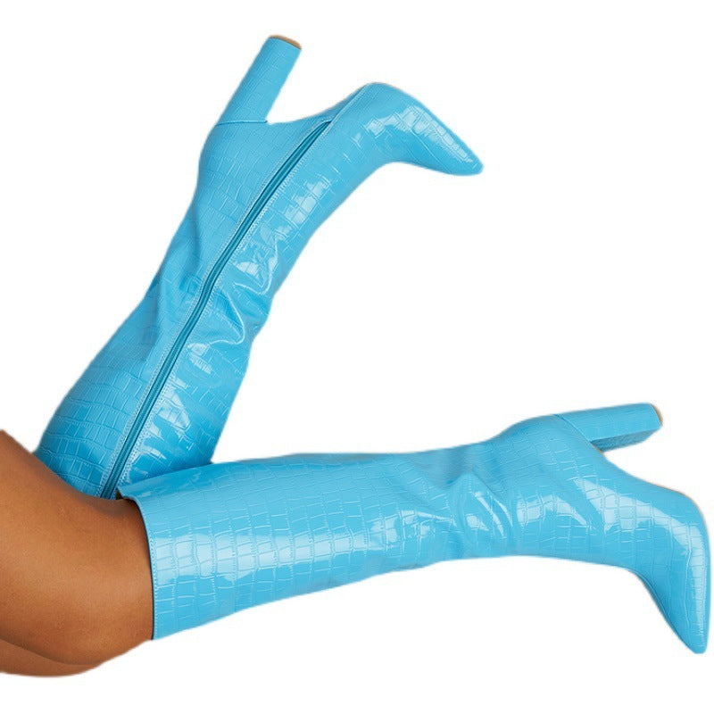 Snake Print Side Zipper Plus Size Long Boots