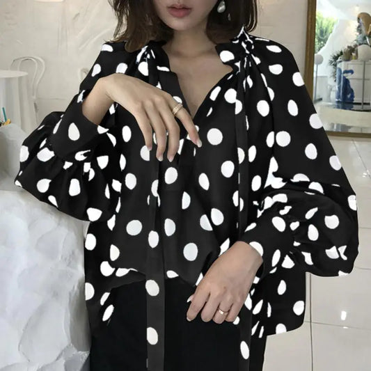 Bow Stand Collar Lantern Sleeves Blouse