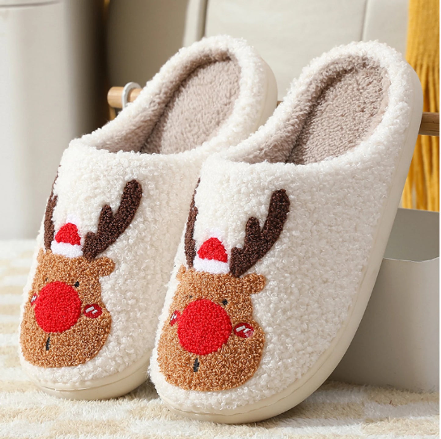 Reindeer Print Christmas Slippers