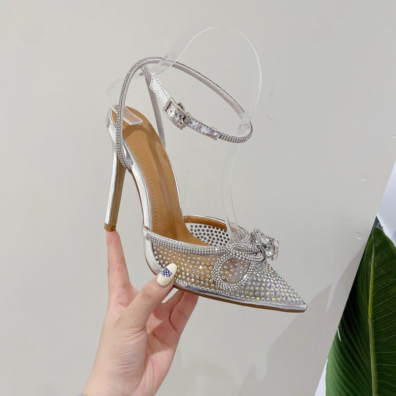 Zapatos de tacón alto con lazo de diamantes de imitación