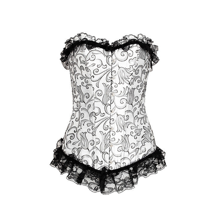 Black Lace Silver Embroidered Floral Bodice