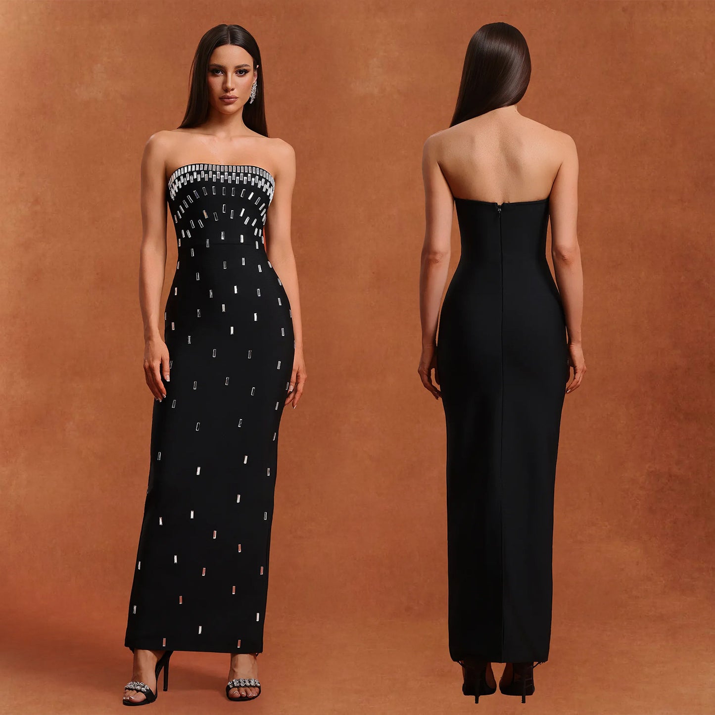 Sequin Strapless Backless Maxi Dress