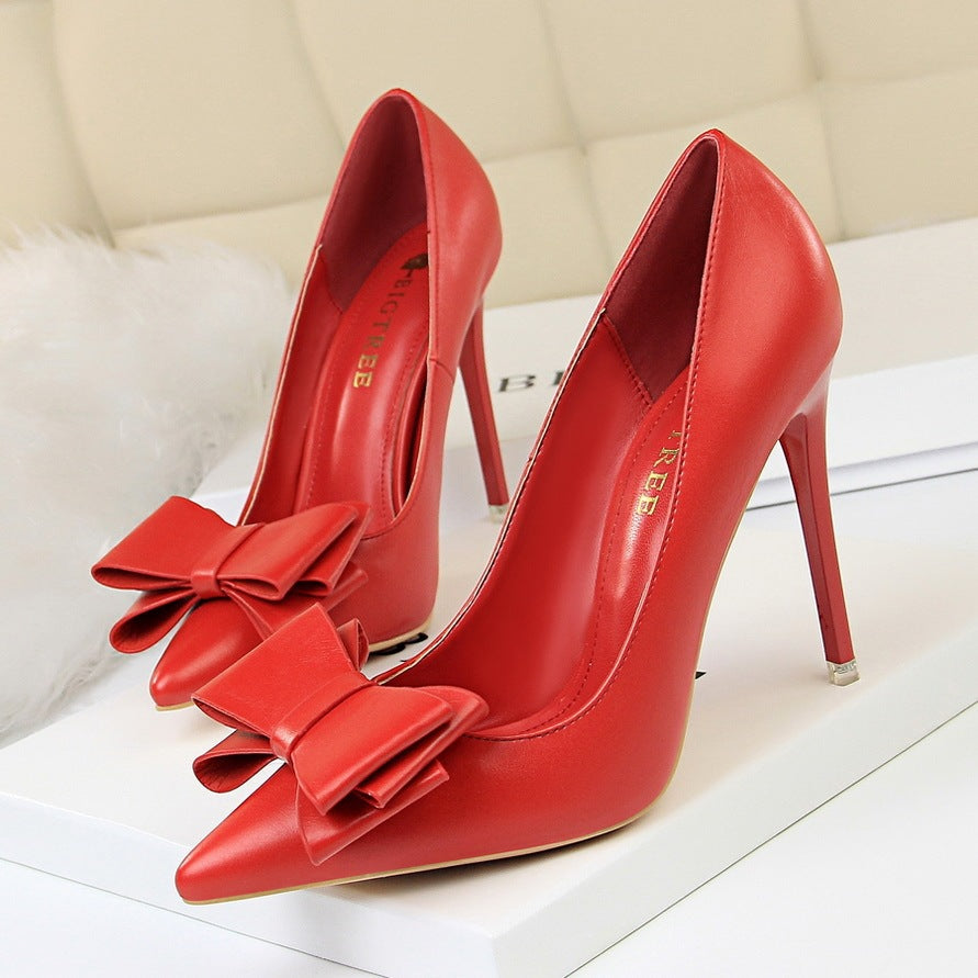 Bow Pointed Toe High Heel Shoes