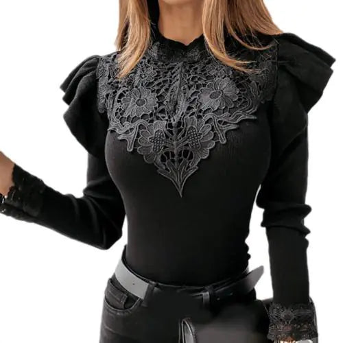 Ruffle Lace Long Sleeve Blouse