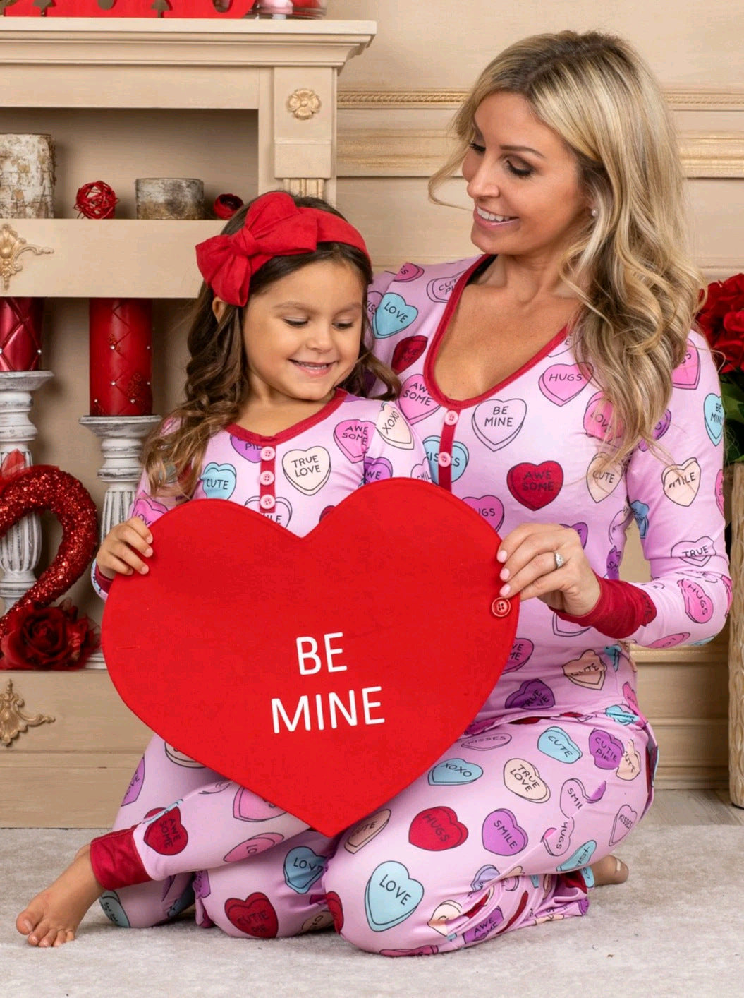 Love Print Casual Home Parent Child Pajamas Set