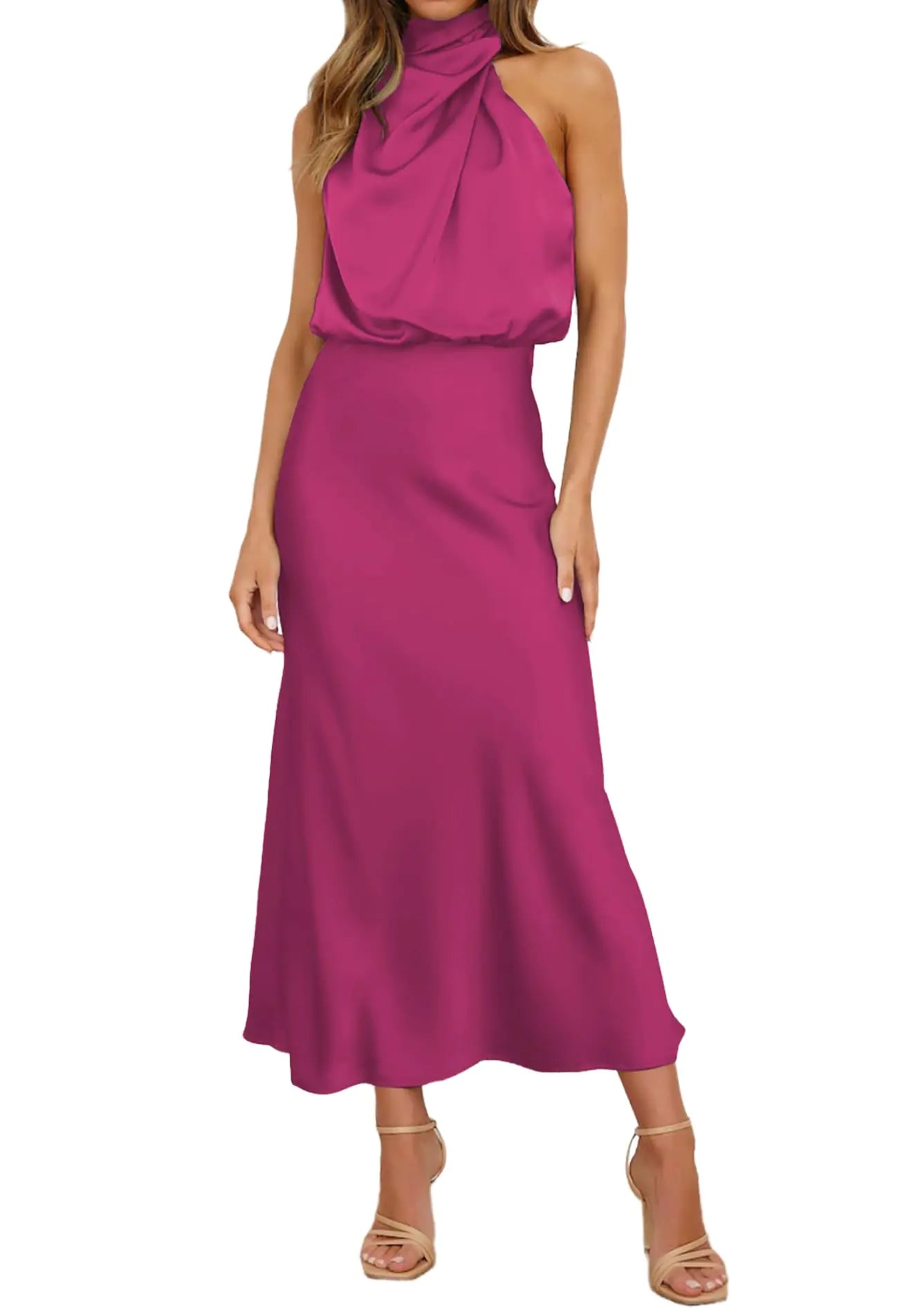 Satin Sleeveless High Neckline Dress