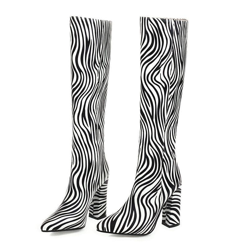 Animal Print Long Knee-high Thick High-heeled Boots