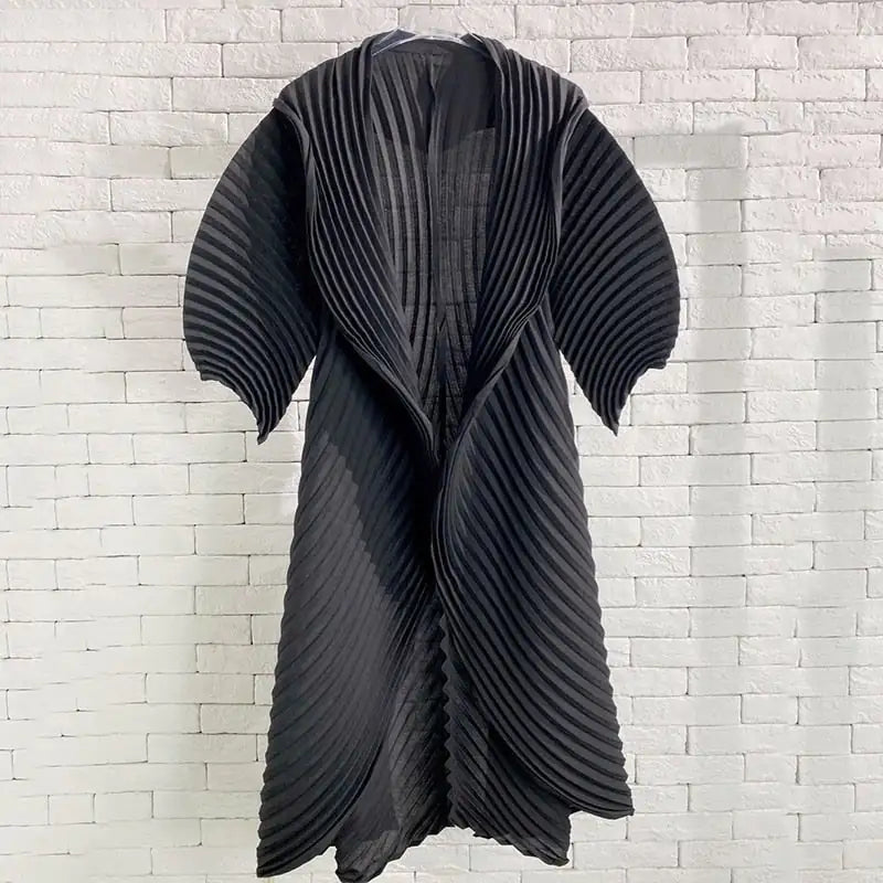 Pleated Mid-sleeve Long Coat