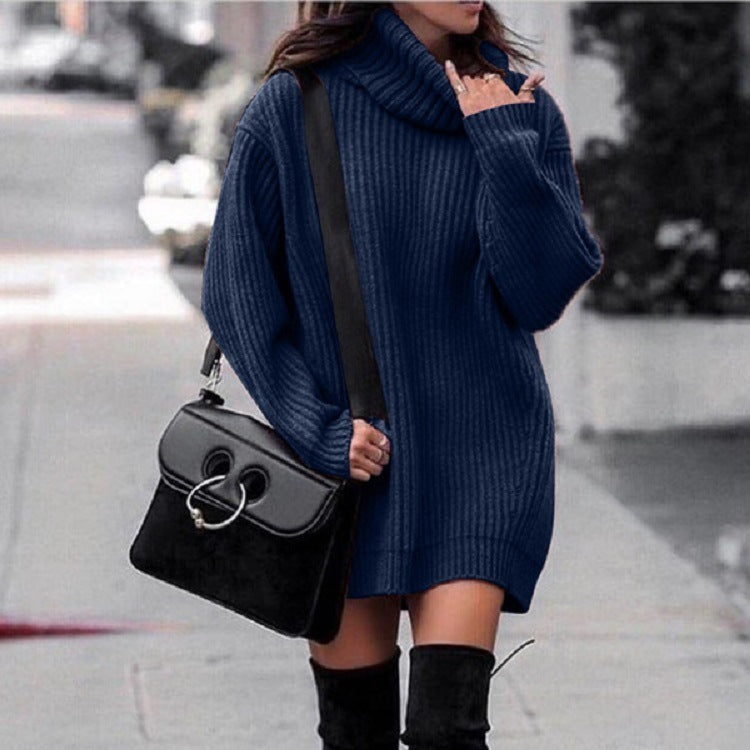 Knit Roller-neck Thick Large Sweater Dress