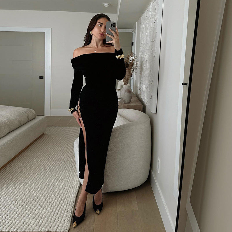 Off-the-shoulder Ring High Spilt Dress