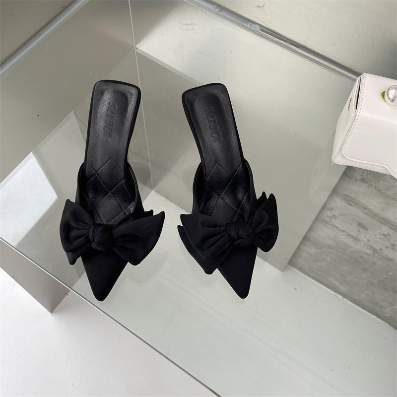 Pointed Toe Bow Slip On Stiletto Heels