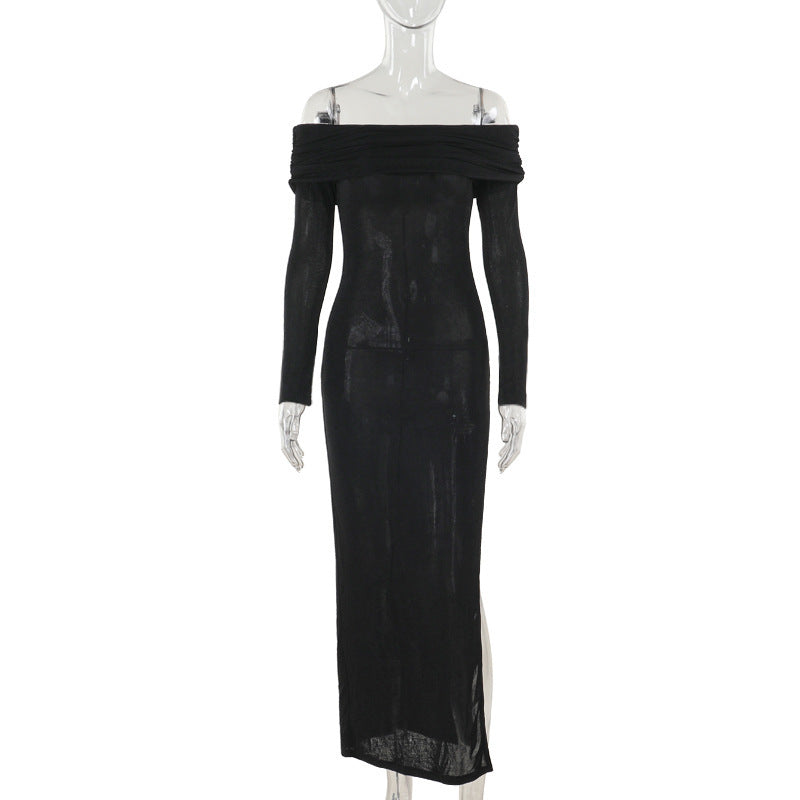 Off-the-shoulder Ring High Spilt Dress