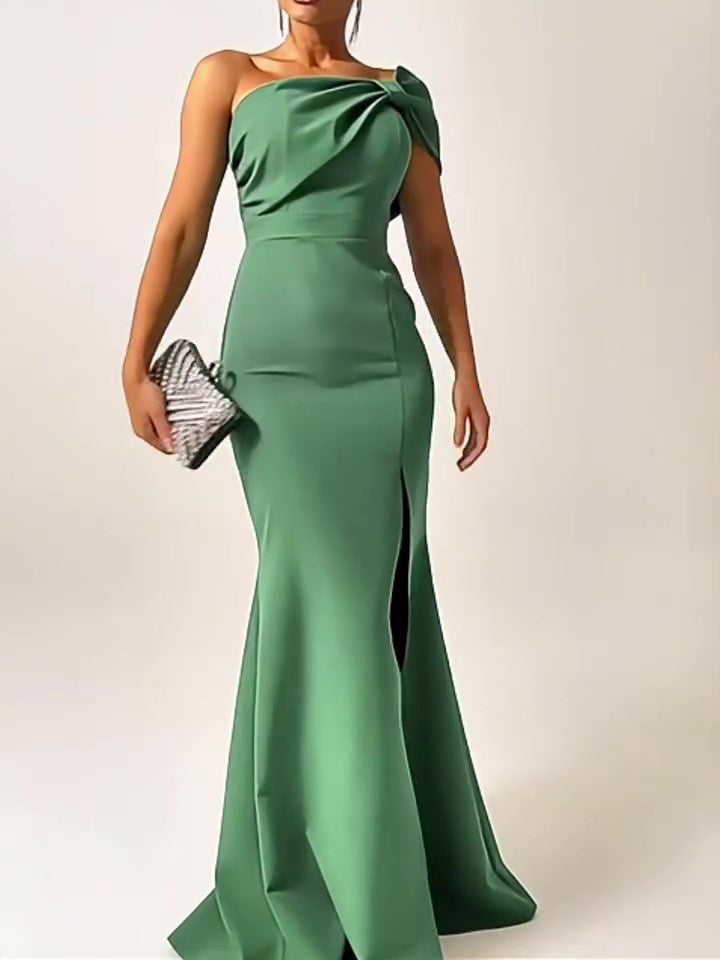 One-shoulder Bow Maxi Long Slit Dress