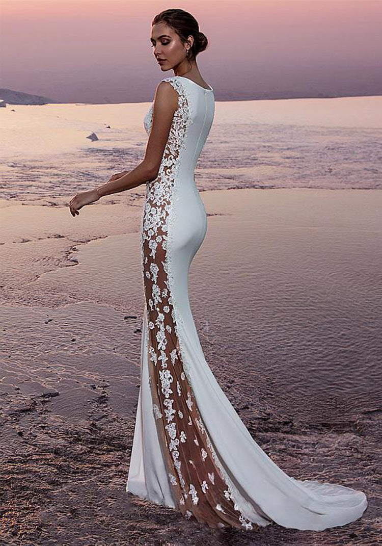 White Lace Mesh Maxi Dress