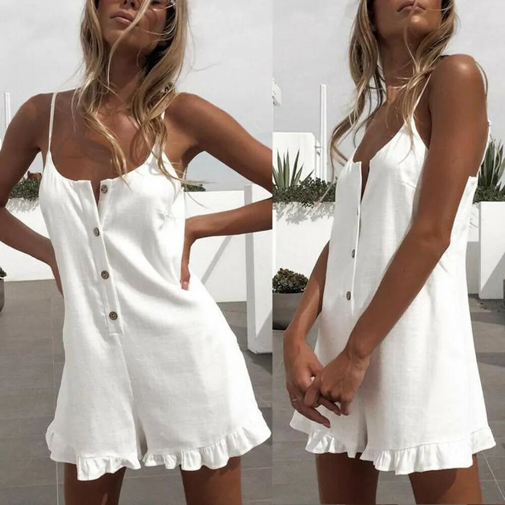 Button-up Sleeveless Shorts Jumpsuit