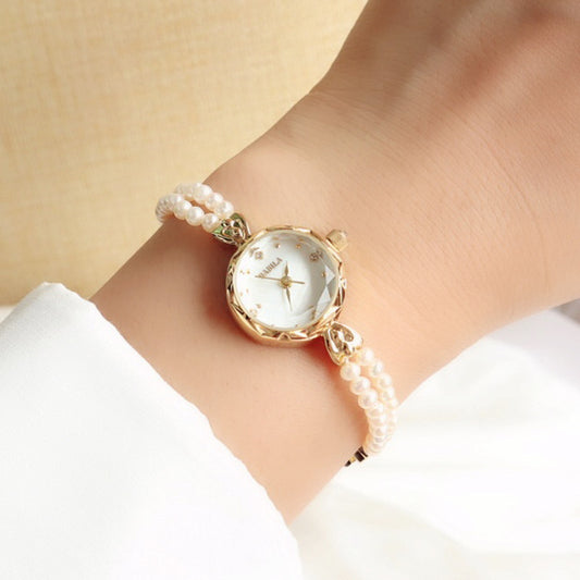 Reloj de pulsera impermeable con perlas naturales de agua dulce