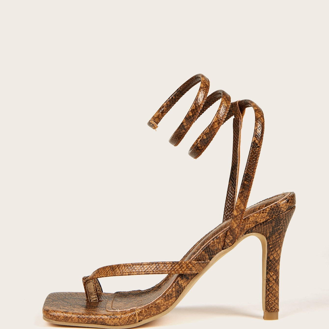 Snake Print Snake Wrap High Heel Sandals