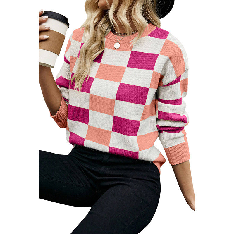 Color Block Thermal Knitting Pullover Sweater
