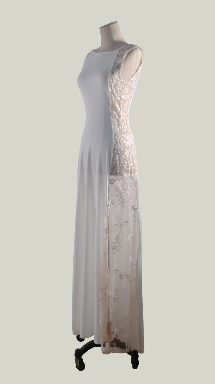 White Lace Mesh Maxi Dress