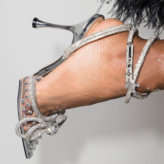 Zapatos de tacón alto transparentes con diamantes de imitación