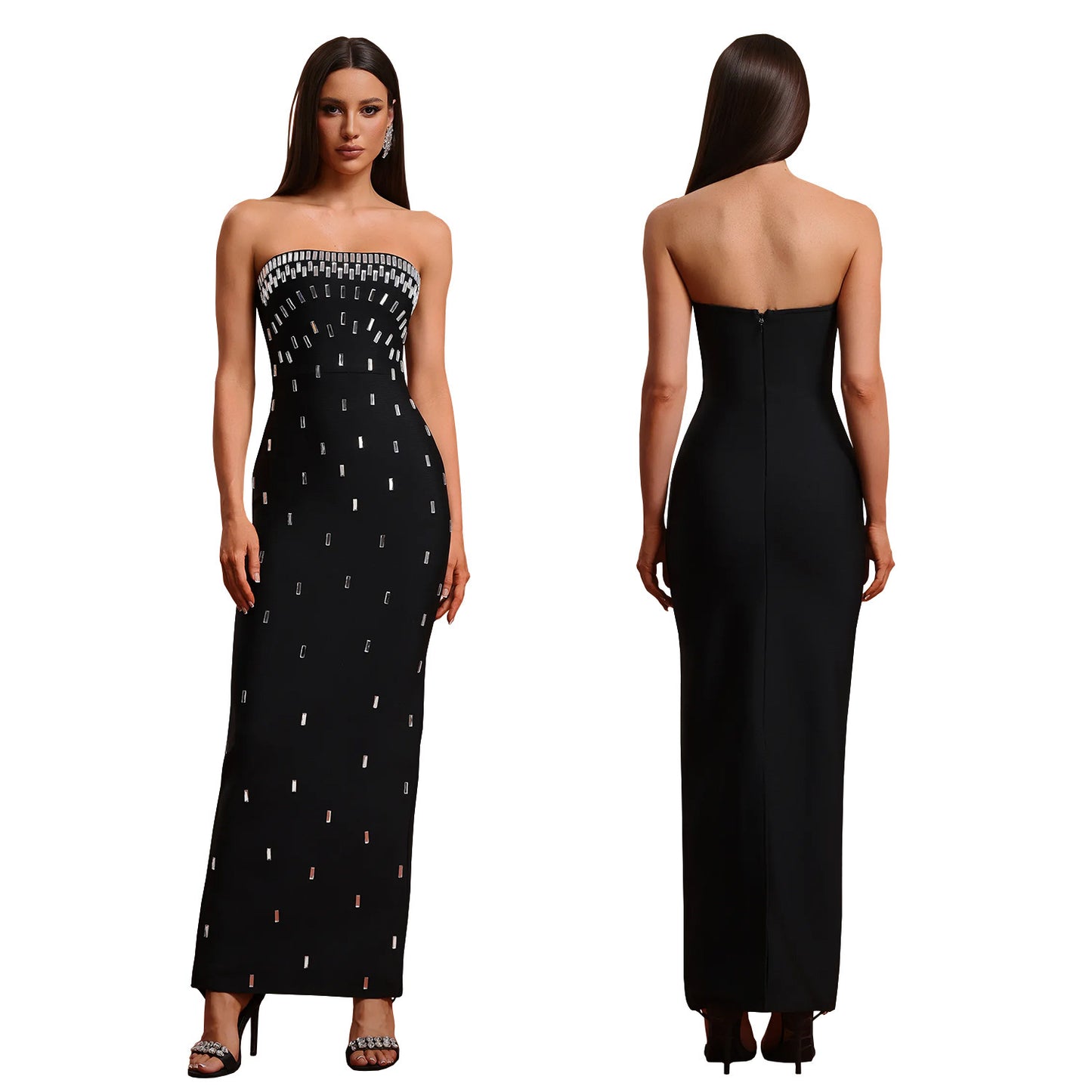 Sequin Strapless Backless Maxi Dress