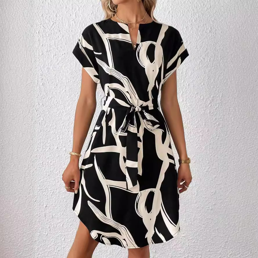 Stripe Belted Sleeveless Dress