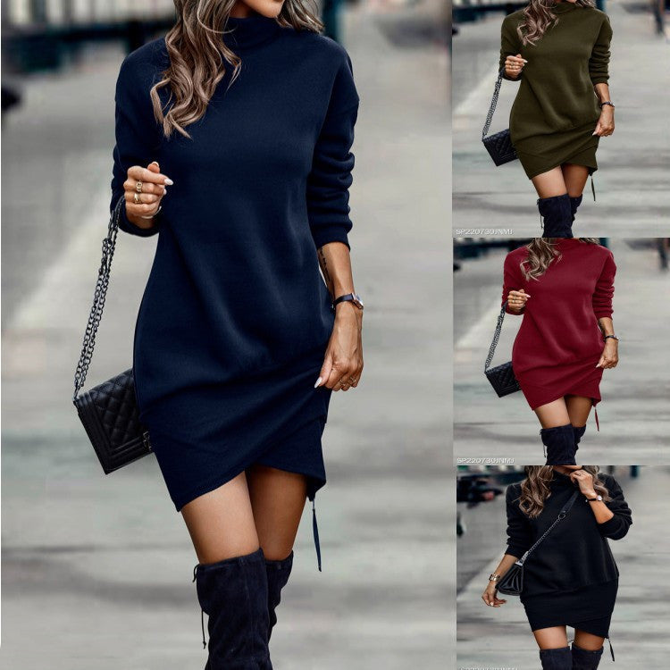 High Neck Wrap Long-sleeve Jumper Dress