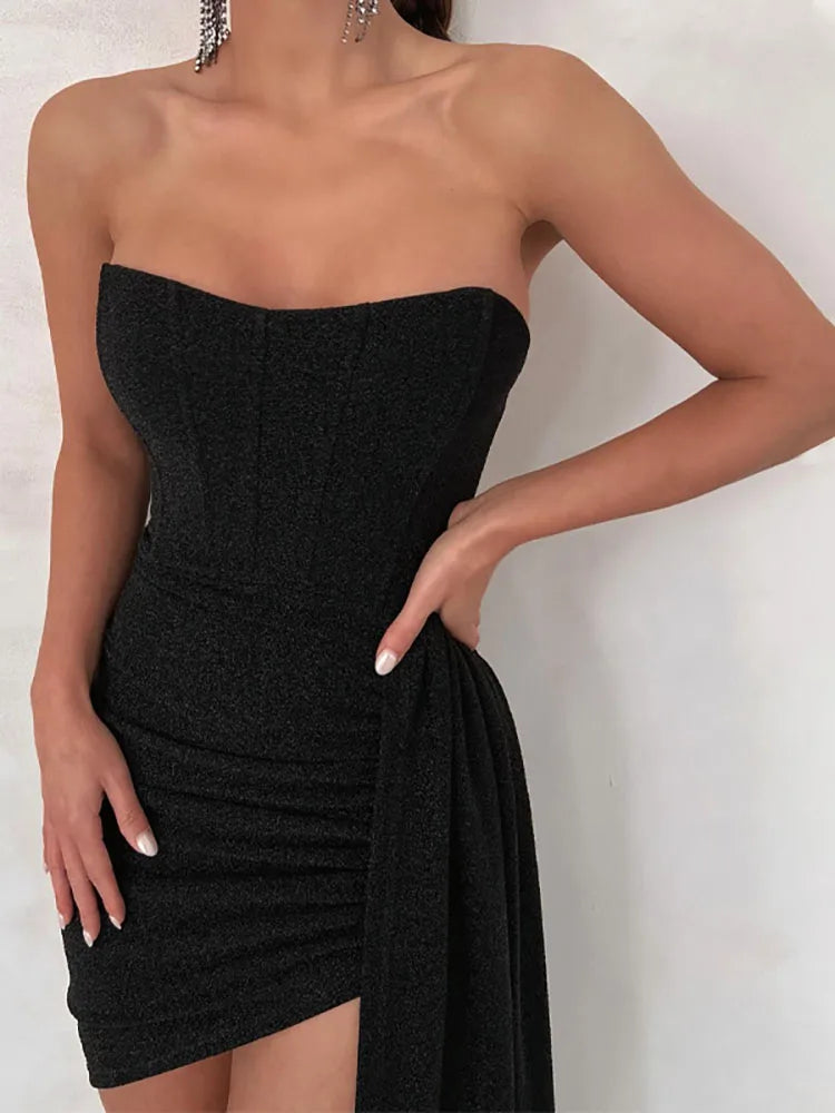 Strapless Backless Irregular-hem Long-tail Dress