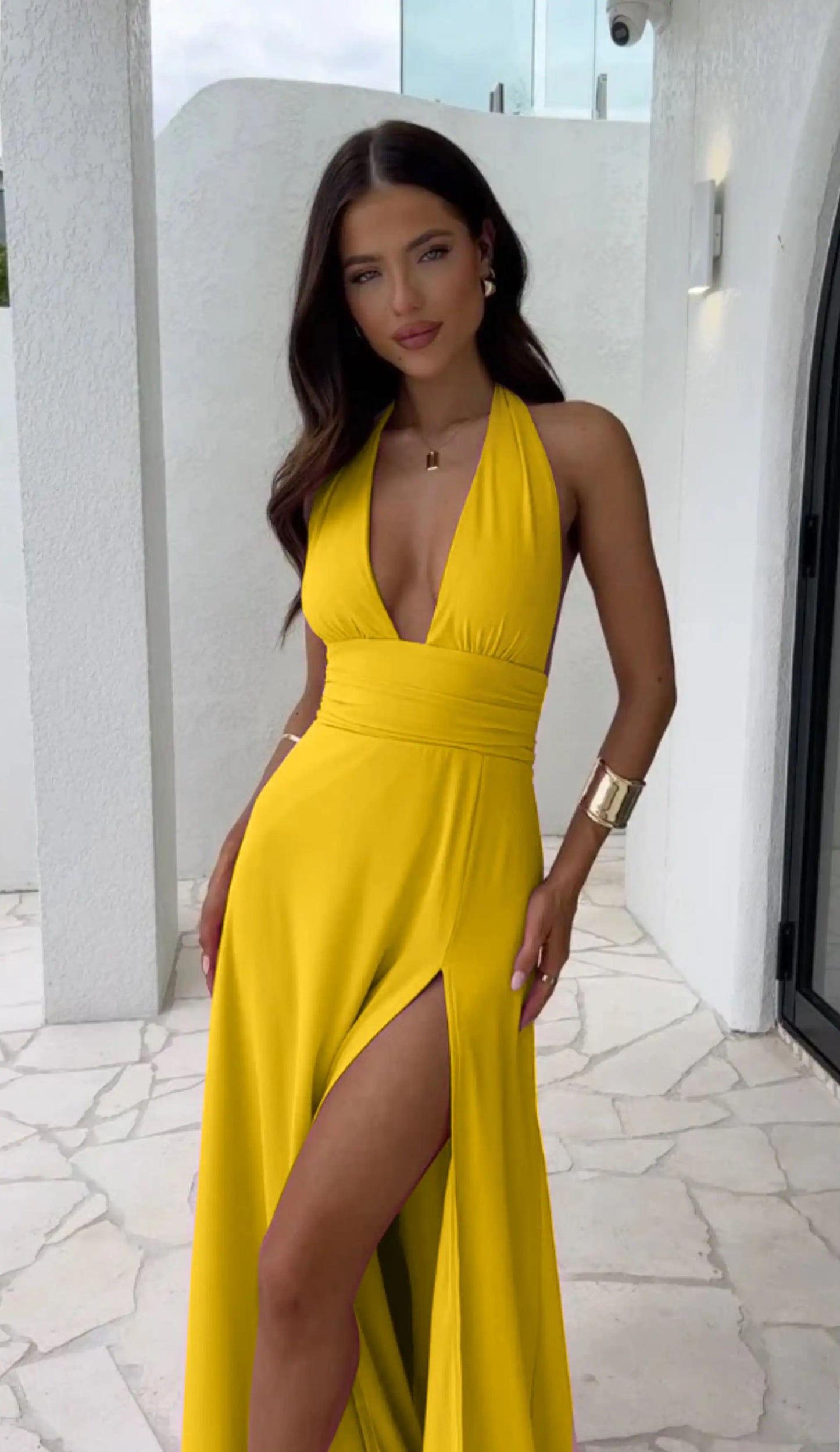 Deep V Split Maxi Dress