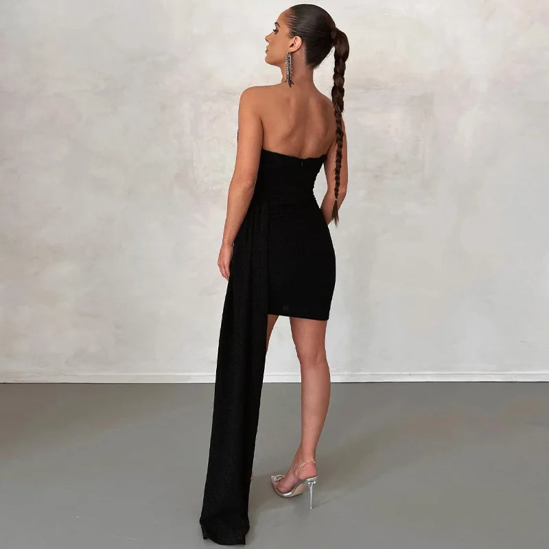 Strapless Backless Irregular-hem Long-tail Dress