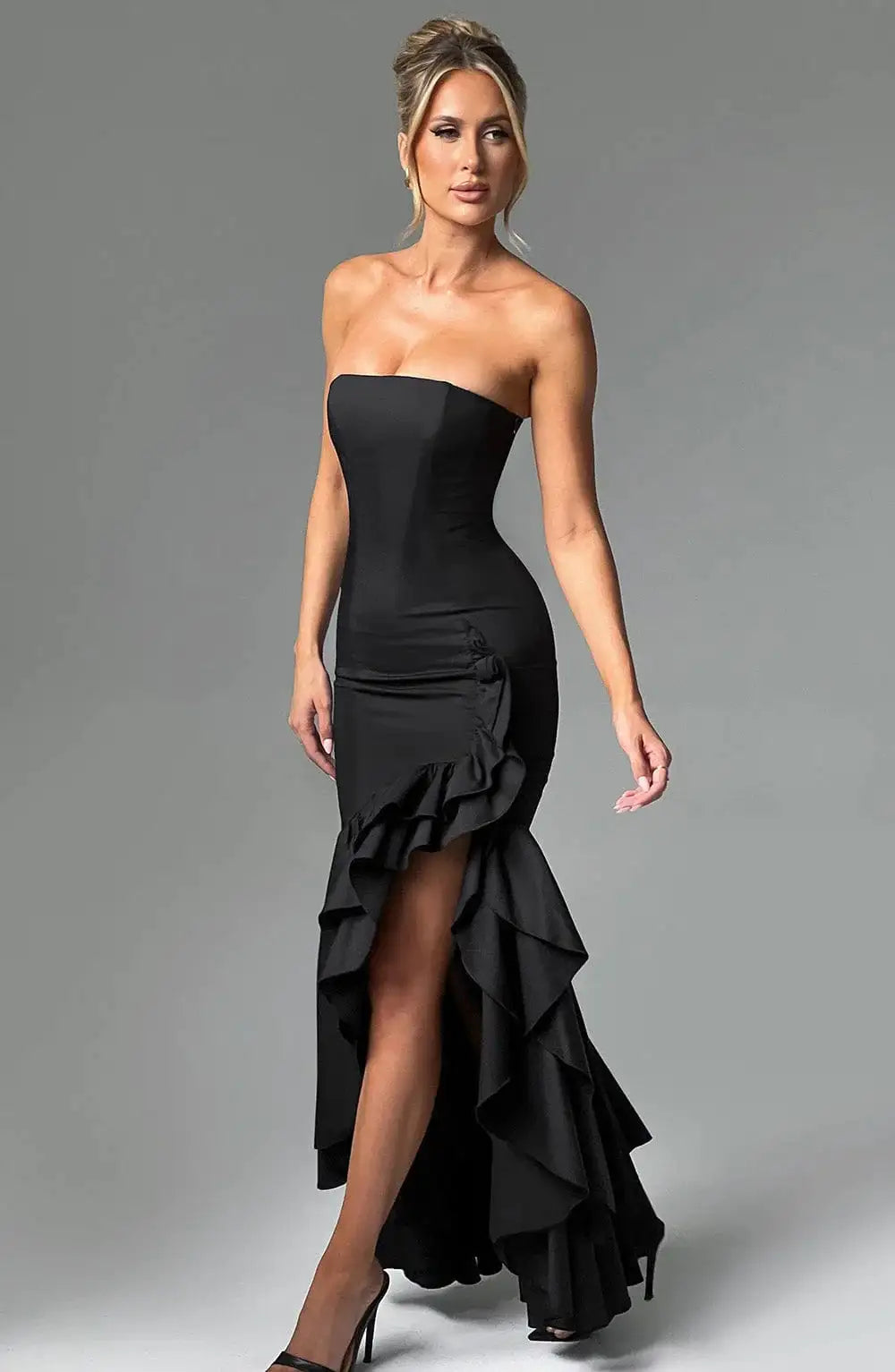 Strapless Ruffle Maxi Dress