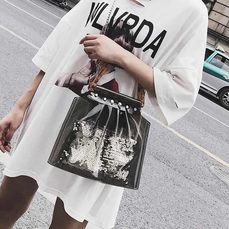 Transparent Sequin Jelly Tote Handbag