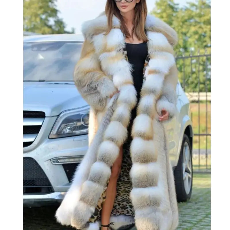 Faux Fur Hooded Mid-Length Coat