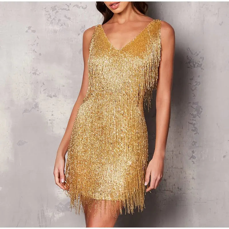 Sequined Feather Fringed Dress