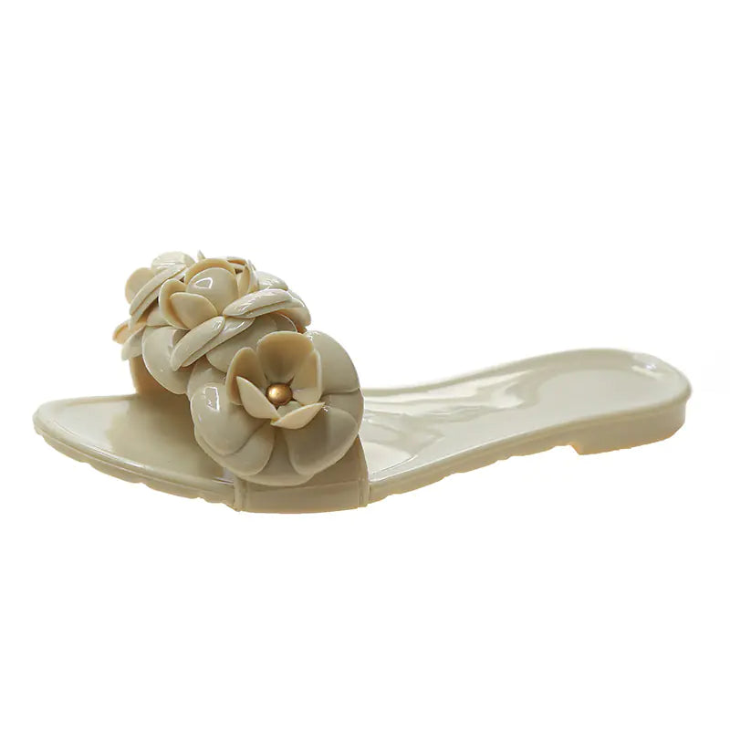 3D Flower Camellia Jelly Flat Sandals